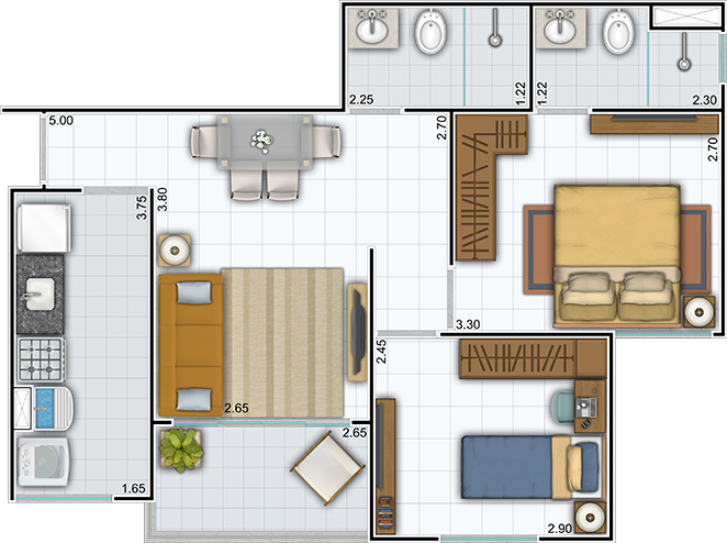 APARTAMENTOS COM VARANDA | 2 QUARTOS | 50M²