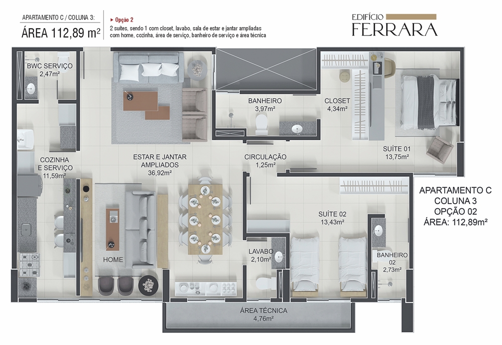 Plantas apartamentos ED. Ferrara Teresina Piauí