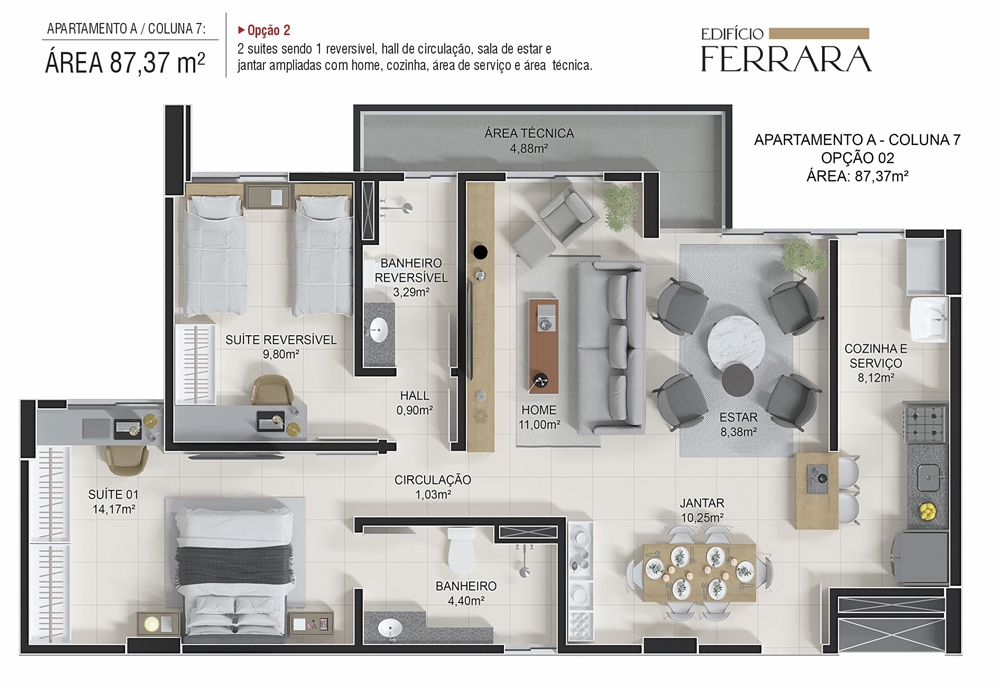 Plantas apartamentos ED. Ferrara Teresina Piauí