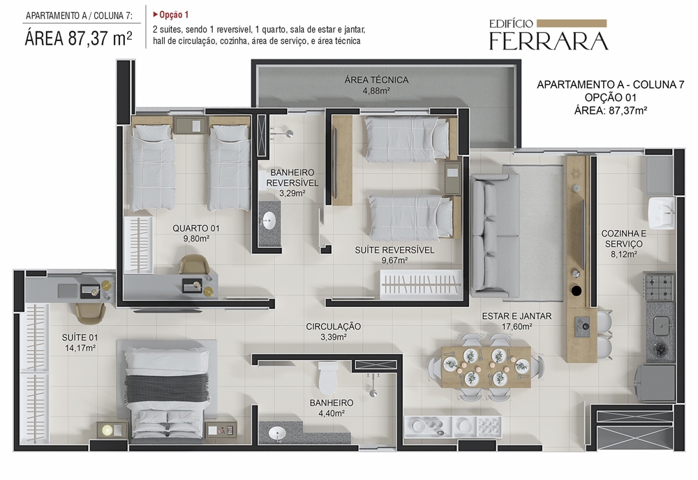 Plantas apartamentos ED. Ferrara Teresina Piauí