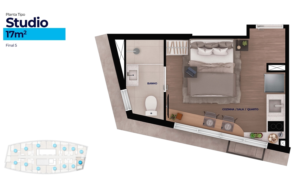 Planta tipo Studio 17 m