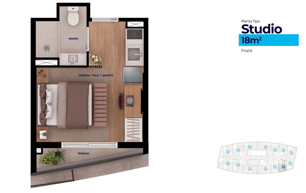Planta tipo Studio 18 m