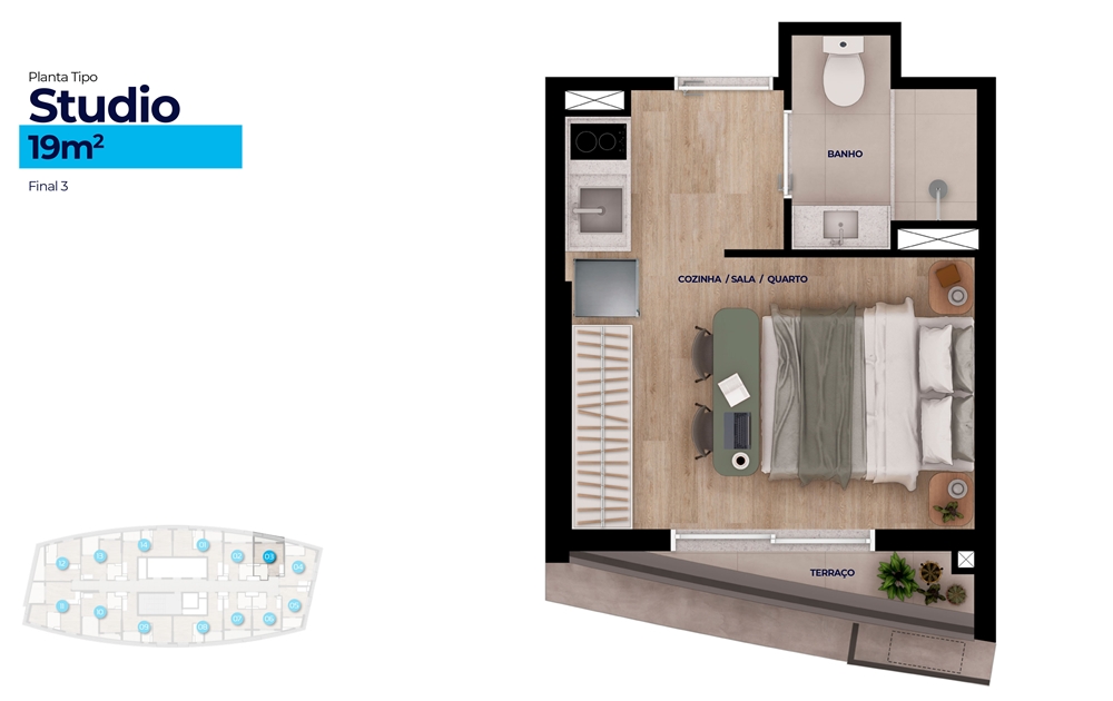 Planta tipo Studio 19 m