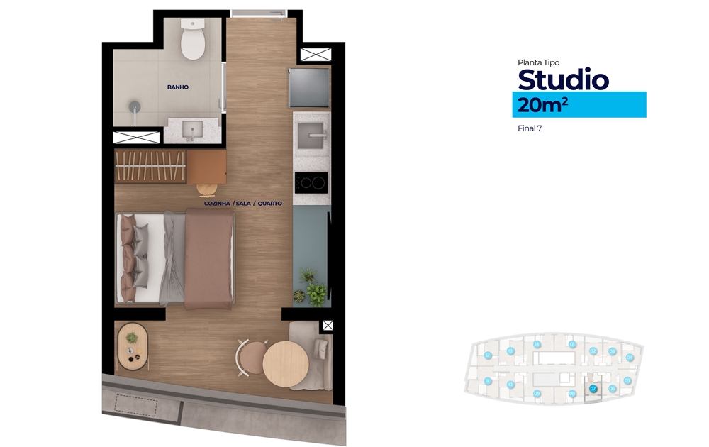 Planta tipo Studio 20 m 1
