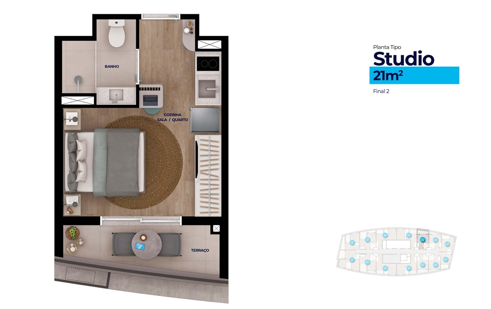 Planta tipo Studio 21 m
