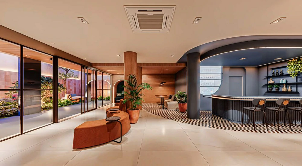 Espaço interno do lobby no Verde Città