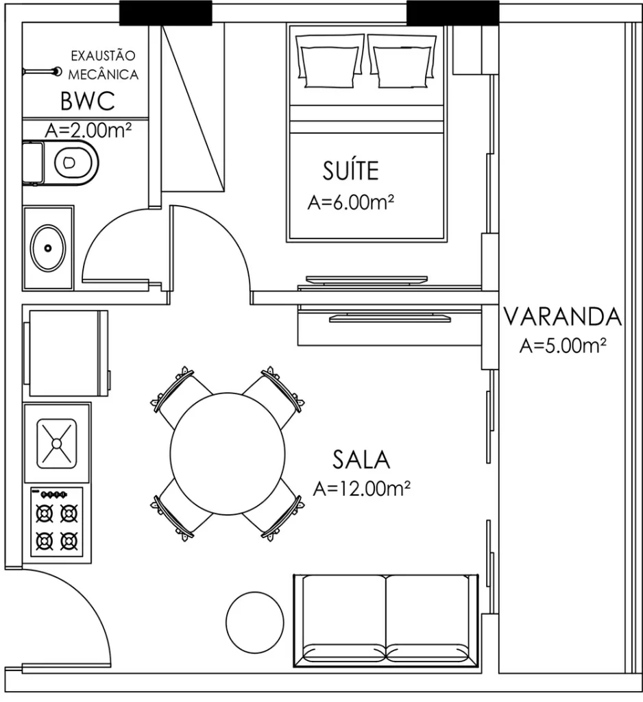 Planta de 30 m² do H Theresina 