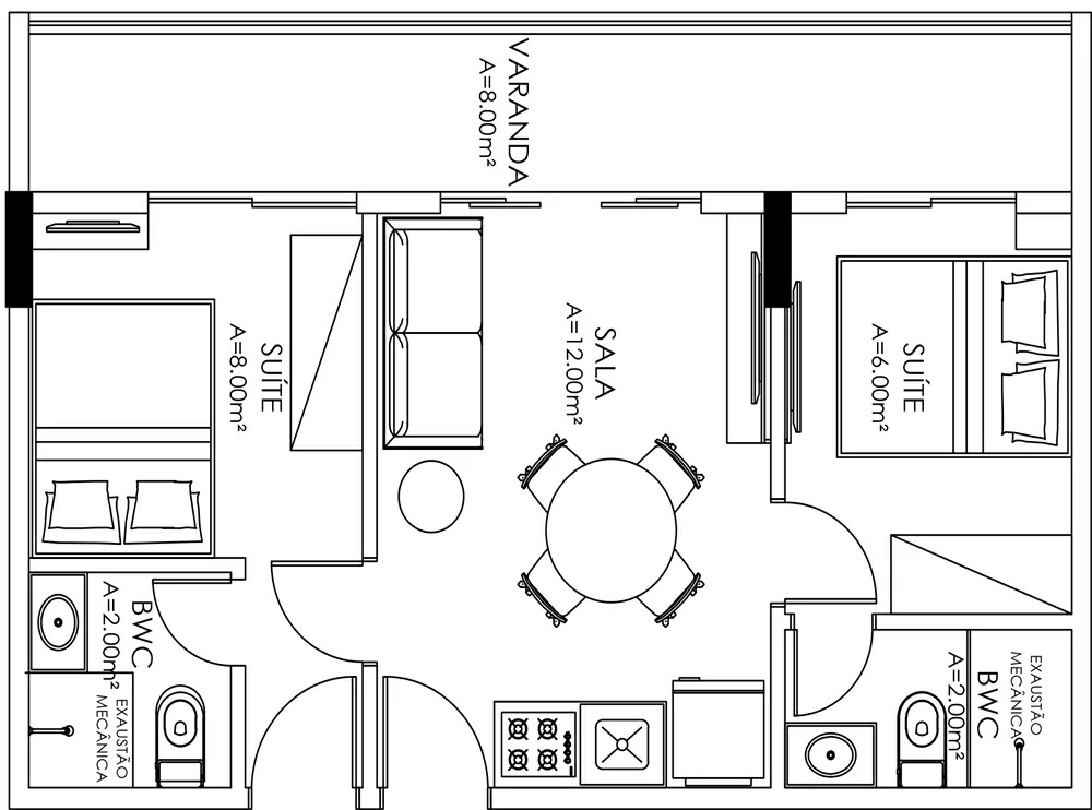 Planta de 45 m² do H Theresina