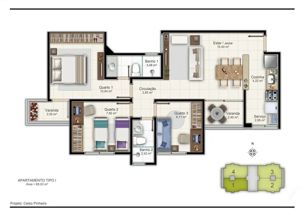 Noblesse: Planta 68 m²