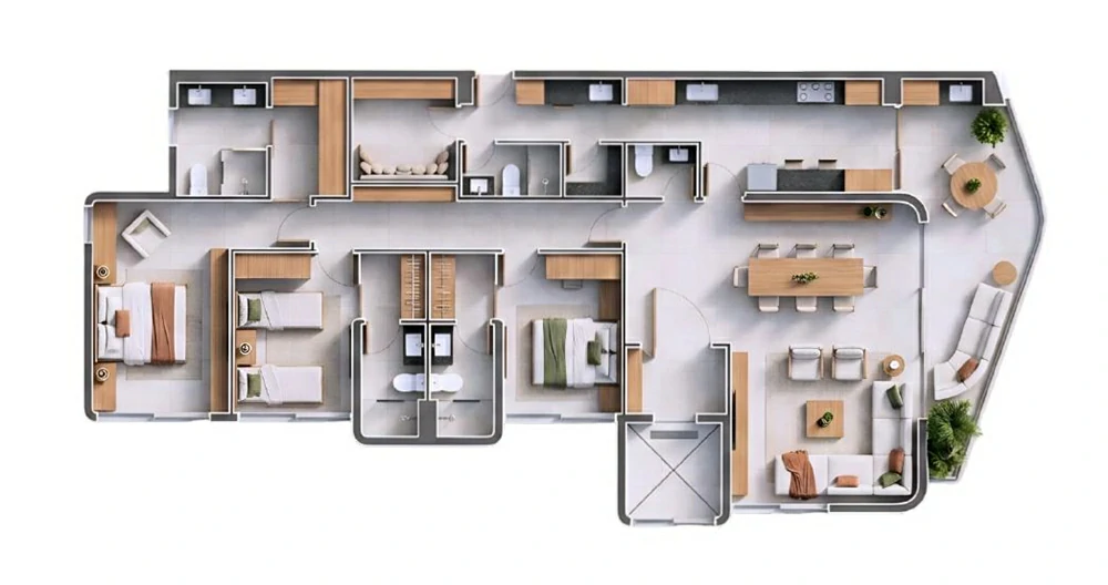 Planta tipo de 147 m² da Torre Sky do The Towers