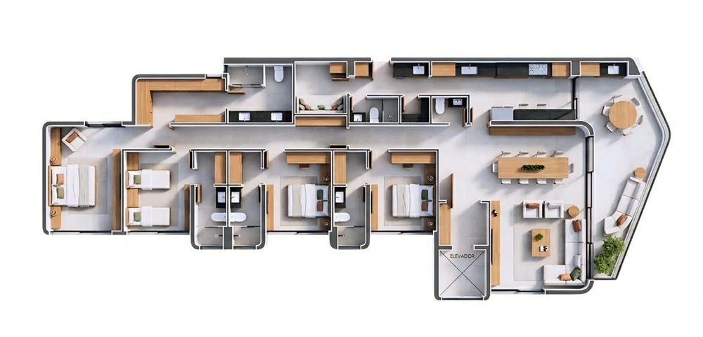 Planta tipo de 194 m² da Torre Heaven do The Towers