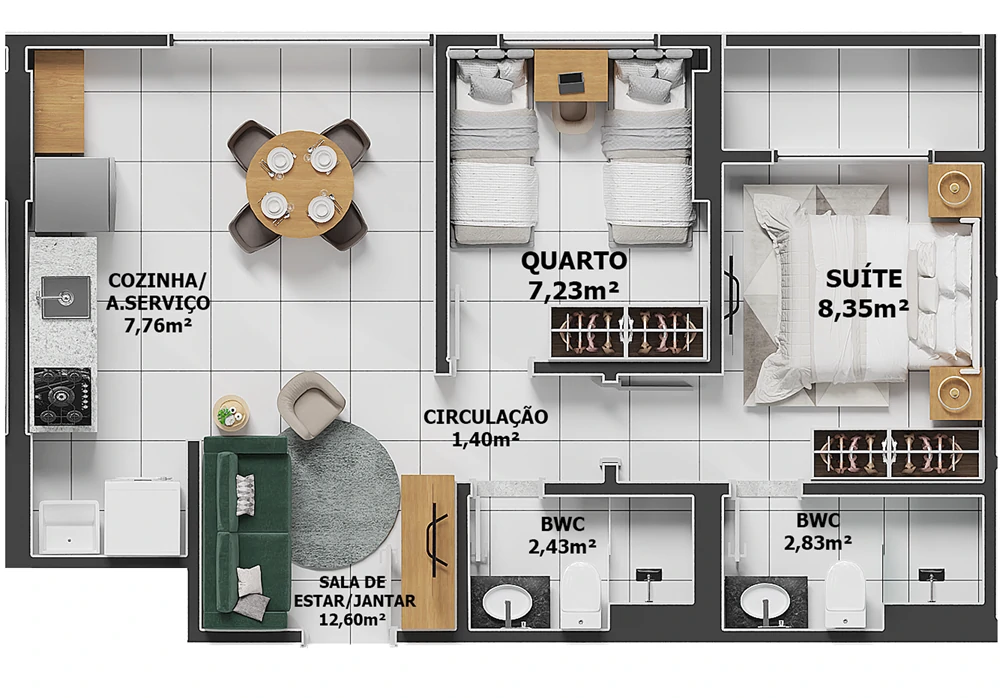PLANTA TIPO B1 49,96 M²