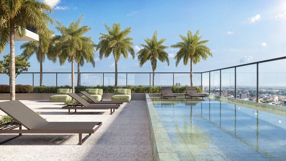 Perspectiva ilustrada do Piscina no Rio Poty Offices e Residences